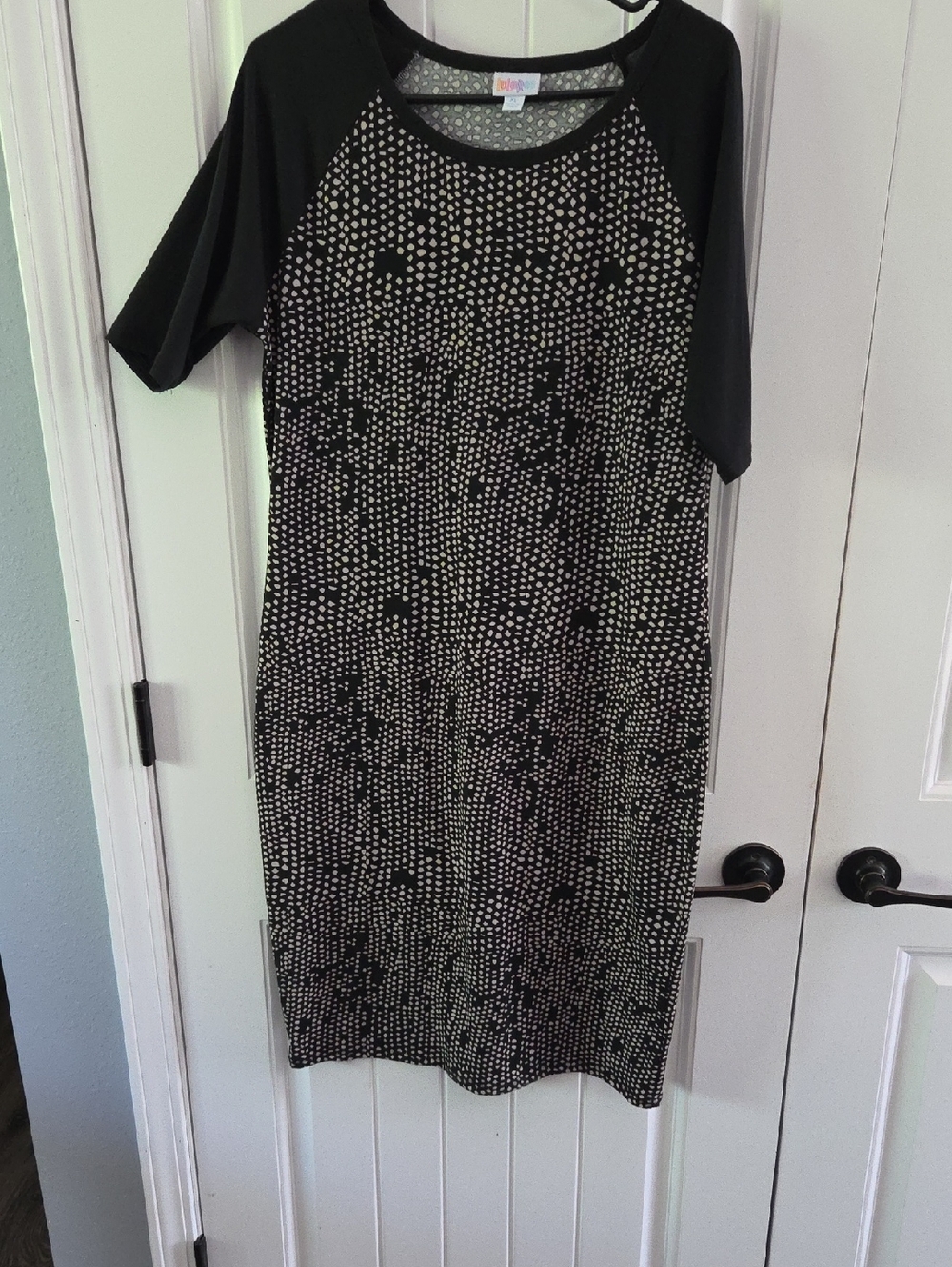 LuLaRoe Black and White Midi Dress with Dot Print